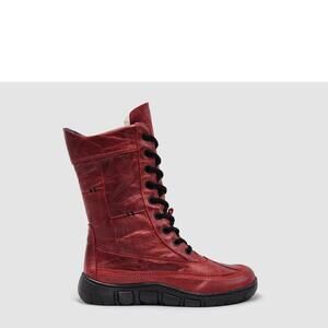 NEW KCR GROUP women’s original tall thick wool-lined zip-up leather boots in red